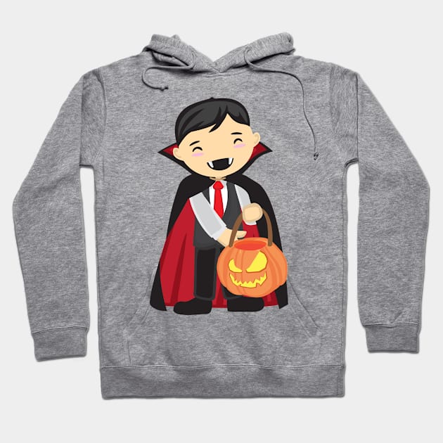 Cute Vampires Funny with Pumpkin Halloween Design Hoodie by Uncle Fred Design